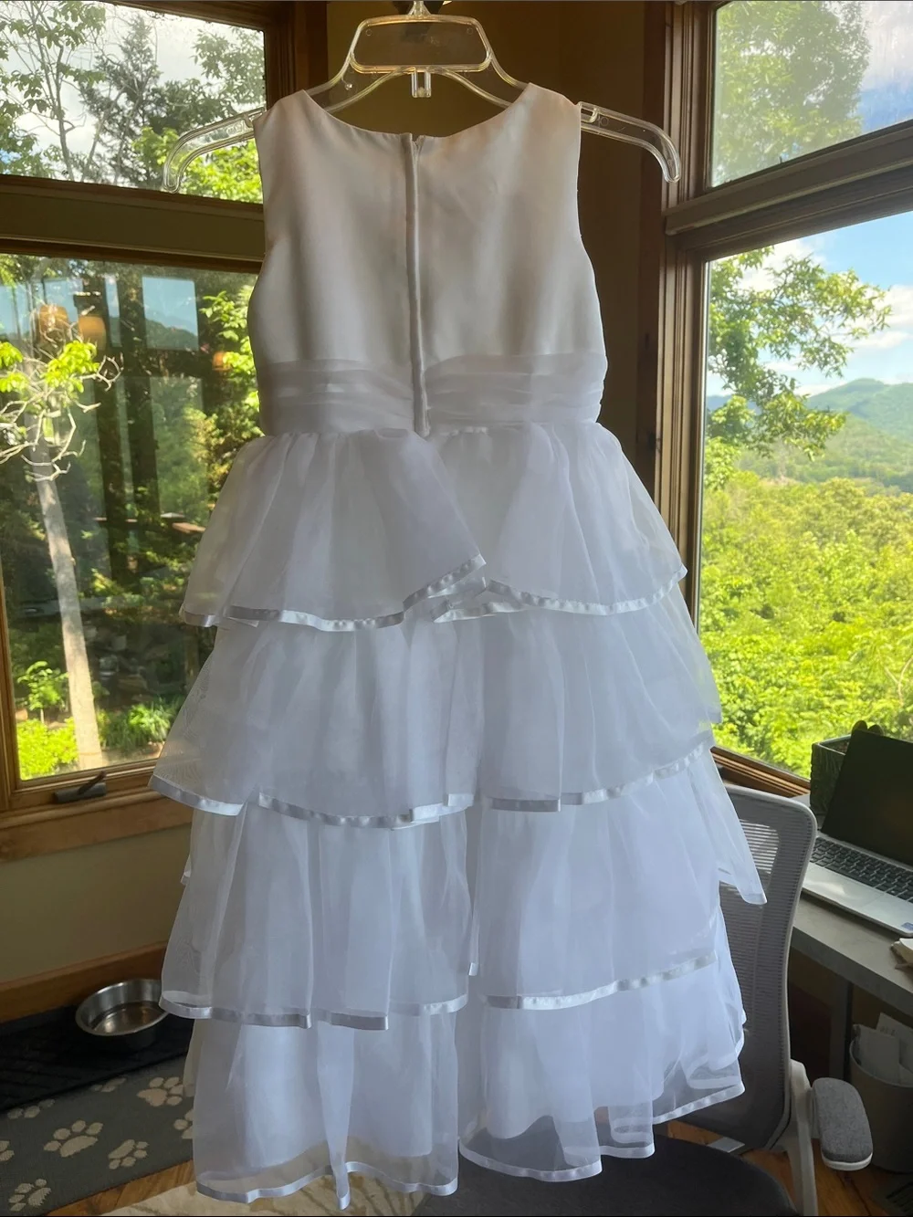 David's Bridal White Tiered Flower Waist Girls' Dress - Picture 3 of 5